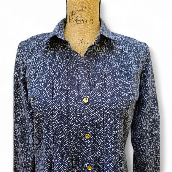 Charter Club Navy Blue & White Polka Dot Long Sleeve Shirt With Gold Buttons. - Picture 6 of 9